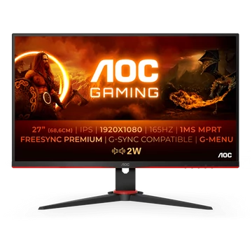 AOC Gaming 165Hz IPS monitor 27&quot; 27G2SPAE/BK, 1920x1080, 16:9, 250cd/m2, 1ms, 2xHDMI/DisplayPort/VGA, hangszóró