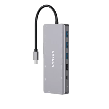 CANYON HUB 13-in-1, USB-C, 3xUSB3.0, 1xUSB2.0, 2xHDMI, VGA, Ethernet, Audio, SD/microSD, szürke - CNS-TDS12