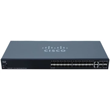 CISCO Switch 24xGigabit SFP slot + 2xGigabit kombó SFP + 2xGigabit SFP port + 1xUSB, Fémházas Rackes, Menedzselhető, SG3
