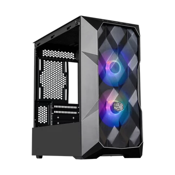 COOLER MASTER Ház Micro ATX MasterBox TD300 MESH, 2db ARGB Ventilátorral, Tápegység nélkül, Edzett Üveg, fekete