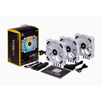 CORSAIR Rendszerhűtő Ventilátor, LL120 RGB + Lighting Node PRO Kontroller + HUB, 12cm, fehér, 3db/csomag