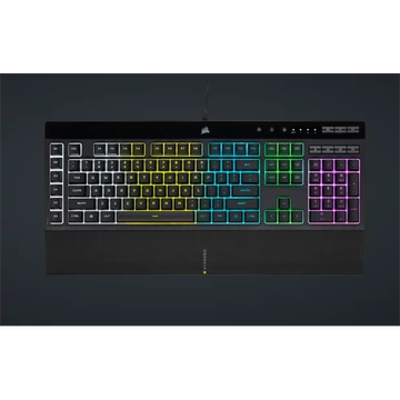 CORSAIR Vezetékes Billentyűzet Gaming, K55 RGB PRO, 6 programozható billentyű, Cseppálló, Csuklótámasz, US, fekete
