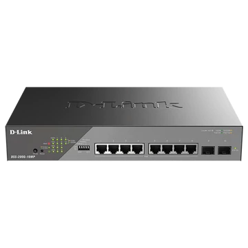 D-LINK Switch 8x1000Mbps(8xPOE) +2xSFP Uplink Fémházas, Surveillance Menedzselhető Rackes 242 Watt POE, DSS-200G-10MPP/E