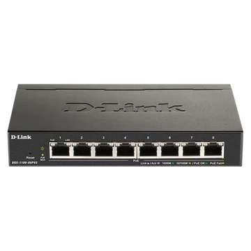 D-LINK Switch 8x1000Mbps Fémházas Asztali Menedzselhető, DGS-1100-08V2/E