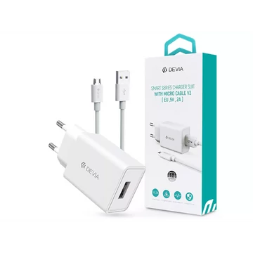 DEVIA SMART USB HÁLÓZATI TÖLTŐ ADAPTER + MICRO USB KÁBEL 1 M-ES VEZETÉKKEL - FEHÉR