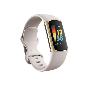 FITBIT Charge 5 Aktivitásmérő fitnesz karkötő (Lunar White / Soft Gold Stainless Steel)
