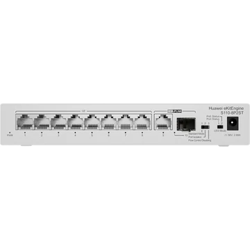 Huawei eKit Switch 8x1000Mbps (124W POE+) + 1x1000Mbps Uplink + 1x1GE (SFP), Nem menedzselhető, Asztali - S110-8P2ST