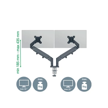 LEITZ, Ergo Dual helytakarékos monitorkar, két monitorhoz, sötétszürke