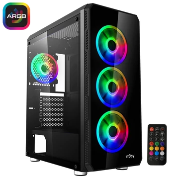 NJOY Ház Midi ATX ARENA Tápegység nélkül, Sync Fan Controller + Remote, USB2.0+3.0 Fekete