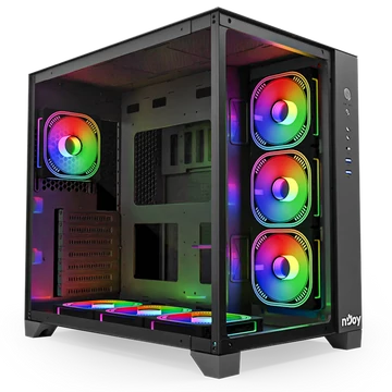 NJOY Ház Midi ATX AURA Tápegység nélkül, USB2.0+3.0, Fekete RGB