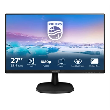 PHILIPS IPS monitor 27&quot; 273V7QJAB/00, 1920x1080, 16:9, 250cd/m2, 4ms, VGA/HDMI/DisplayPort, hangszóró
