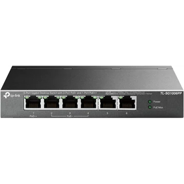 TP-LINK Switch 6x1000Mbps(3xPOE+ + 1xPOE++) Fémházas Asztali, TL-SG1006PP
