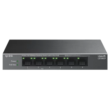 TP-LINK Switch 6x100Mbps (4xPOE) Fémházas Asztali, LS106LP