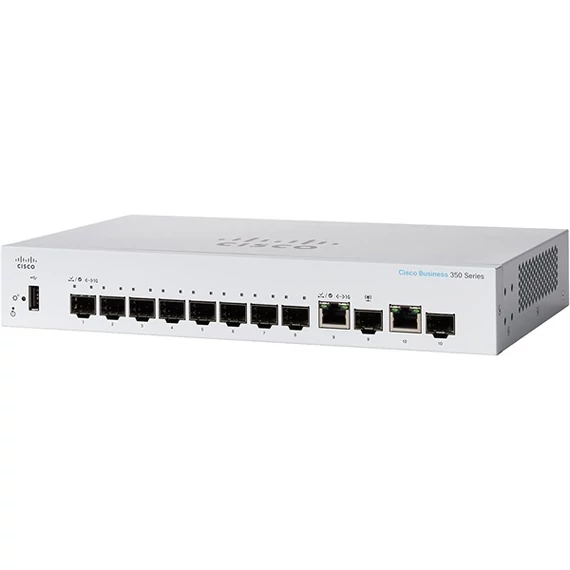 CISCO Switch 8x1000Mbps SFP + 2x1000 SFP Kombó, Rackes, Fémházas, Menedzselhető - CBS350-8S-E-2G-EU