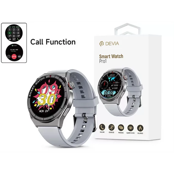 DEVIA ST385186 PRO1 SMART WATCH OKOSÓRA AMOLED KIJELZŐVEL - EZÜST