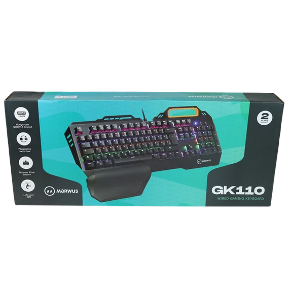 MARWUS GK110 vezetékes, mechanikus gamer HU billentyűzet LED világítással (blue switch)