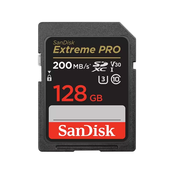 SANDISK 121596, SDXC EXTREME PRO KÁRTYA 128GB, 200/90 MB/s , UHS-I, Class 10, U3, V30